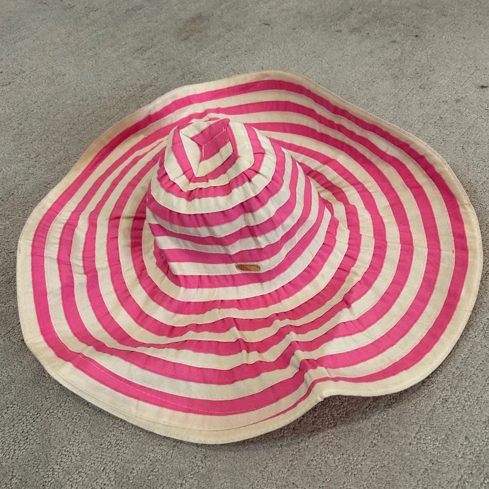 Calvin Klein Pink and Cream Striped Wide Brim Sun Hat